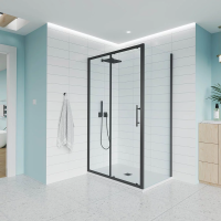 Душевой угол раздвижной E1-SP-B-120100-01-C9 1200х1000x1950 Цвет профиля Чёрный матовый Стекло  Прозрачное Veconi