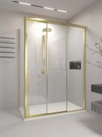 Душевой угол раздвижной 1600х1000x2000 цвет профиля Золото брашинг стекло прозрачное PR3/R-SP-160100-01-G-C4 Premium Veconi