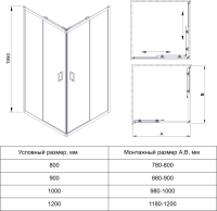 Душевой угол раздвижной прямоугольный RV14-11090-01-C5 1100x900x1950 Цвет профиля Чёрный Стекло Прозрачное Veconi